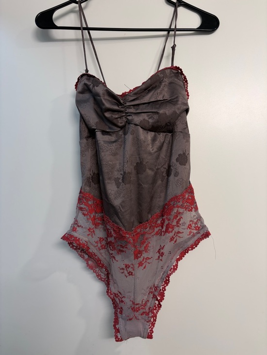 Free People Other - Free People- Women’s Gray and Red Lace Bodysuit - Intimates